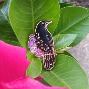 🖤 'Black Crow with Flowers' Pin🌺